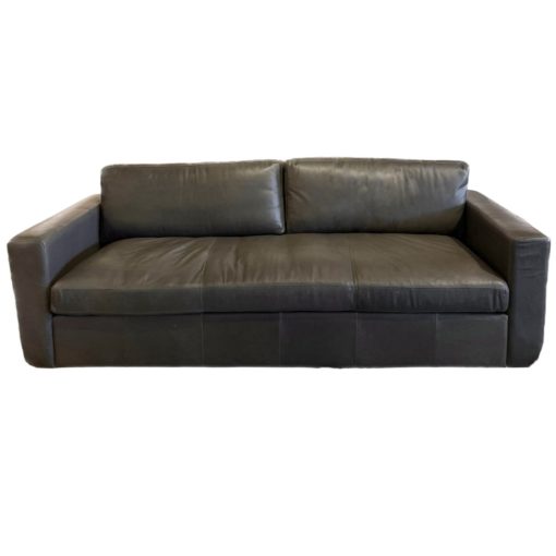 Charcoal Top Grain Leather Sofa w/ Track Arm & Bench Cushion 1