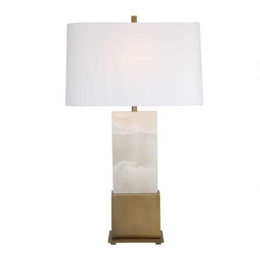 Alabaster Table Lamp w/ Brushed Brass Base & Rectangular Shade 1