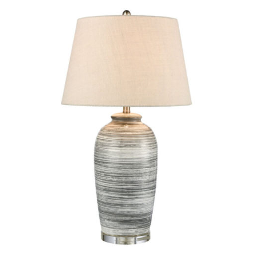 Table Lamp w/ Gray & Beige Striped Ceramic Body on Acrylic Base