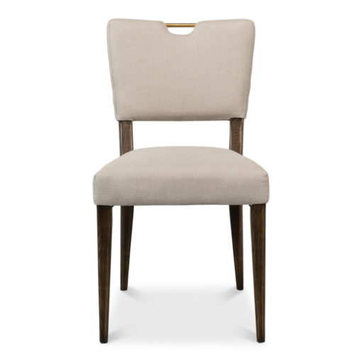 Traditional Dining Side Chair in 100% Beige Linen Fabric w/ Ash Finish 1