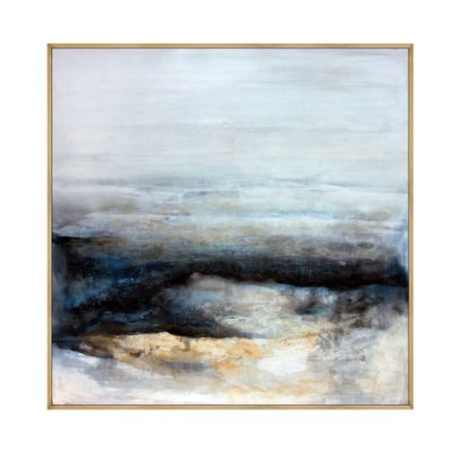 Abstract Painting of Blue Laguna Landscape in Gold