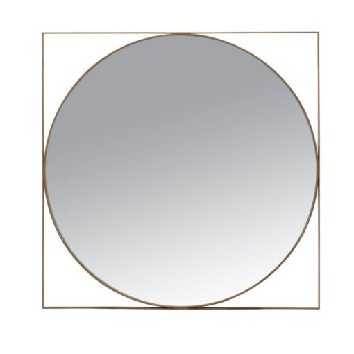Brass Mirror Featuring a Welded Circle-in-a-Square Design. 1