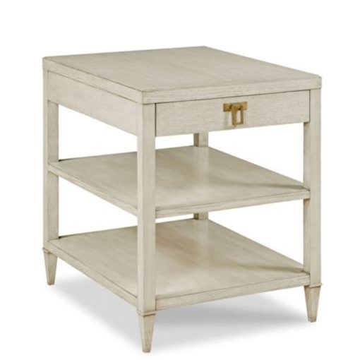 One Drawer Side Table w/ Two Lower Shelves in Whitewashed Finish