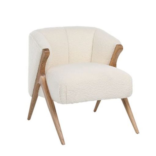 Occasional Chair in Faux Sheepskin Upholstery w/ Oak Legs 1