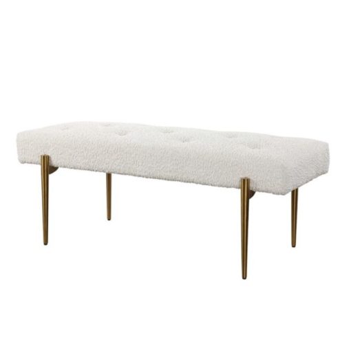 Bench w/ Faux Shearling Fabric & Antique Brushed Brass Base