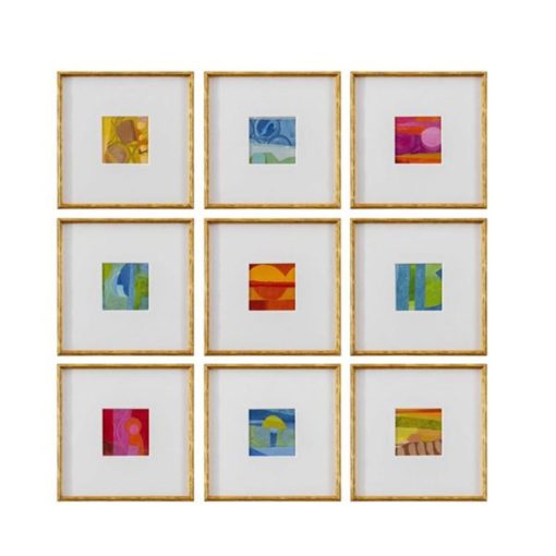 Set of 9 Paper Replications Framed in Gold Painted Wood