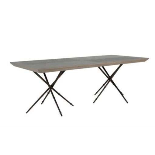 Cerused Natural Grey Dining Table w/ Cross Arrow Pedestals in Antique Bronze Finish