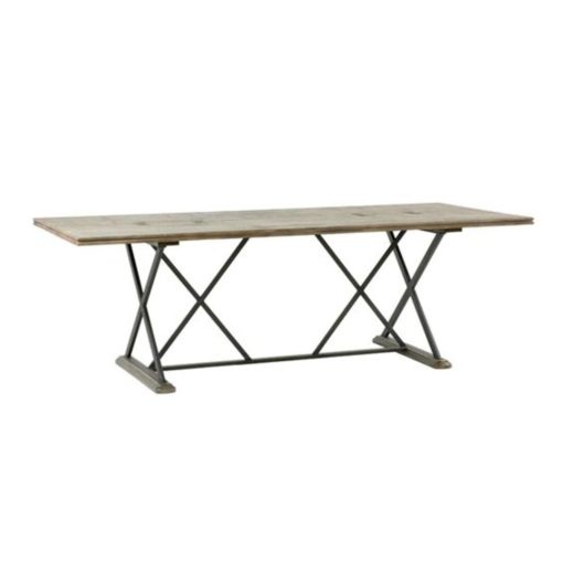 Dining Table w/  Geometric "X" Iron Base in Aged Black Finish & Charcoal Oak Top