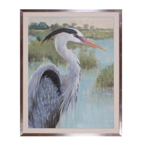 Blue Heron Portrait I Canvas in Silver Frame 1