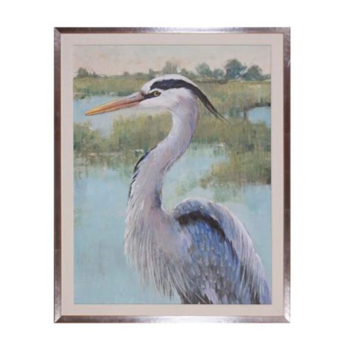 Blue Heron Portrait II Canvas in Silver Frame 1