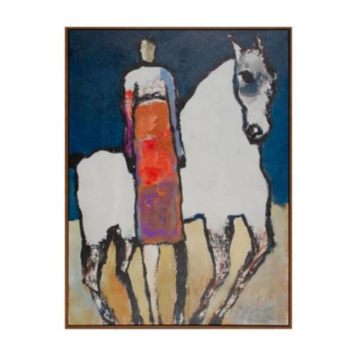 White Horse w/ Orange Rider on Canvas