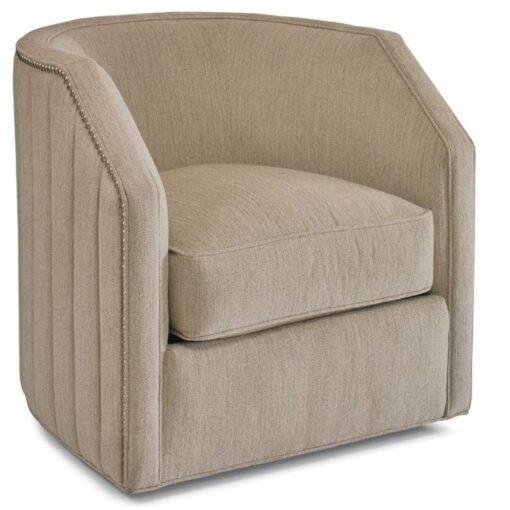 Hickory White Swivel Club Chair w/ Channeled Outside Back in Saran Vanilla Inside Out Fabric 1