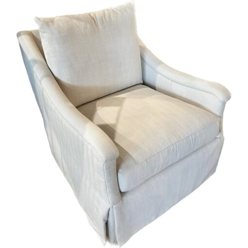 Hickory White Swivel Chair w/ Loose Pillow Back & Tailored Skirt in Grogan Pearl Inside Out Fabric 1