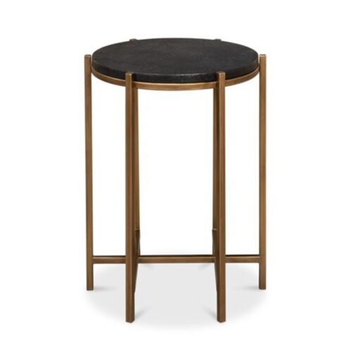 Accent Table w/ Gold Iron Base & Black Leather Top 1