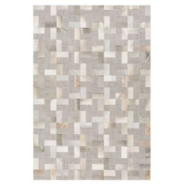 Hand Woven Leather & Wool Rug in Greys & Beige