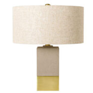 Gray Concrete Table Lamp w/ Polished Metal Base & Gray Linen Shade