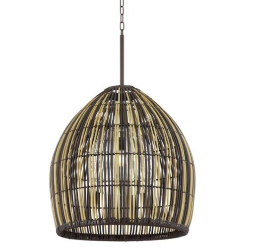 Glass & Faux Reed Outdoor Pendant in Two-Tone Finish