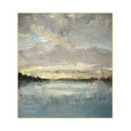 Dawn at the Lake on Canvas in Gold Frame