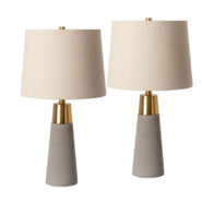 Table Lamp w/ Concrete "Look" Base & Brass Accents w/ Beige Linen Shade