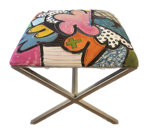 Custom X Ottoman w/ Original Art Painted by Kelly O'Neal on Fabric