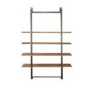 Steel Bookshelf w/Acacia Wood Shelves and Brass Accents