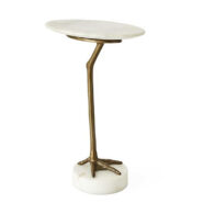 Accent Table With Flamingo Leg Column In Antique Gold Finish & Marble Top & Base
