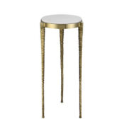 Drink Table With Honed White Marble Base & Tapered Legs In Brushed Gold Finish