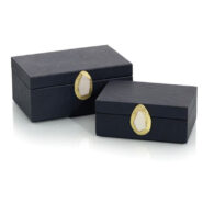 Small Midnight Blue Faux Leather Box With Gold & Cream Stone Clasp