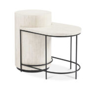 Hickory White Tiered Travertine Side Table in Westwood Finish