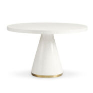 Round White Terrazzo Dining Table w/ Brass Accent at Bottom Base