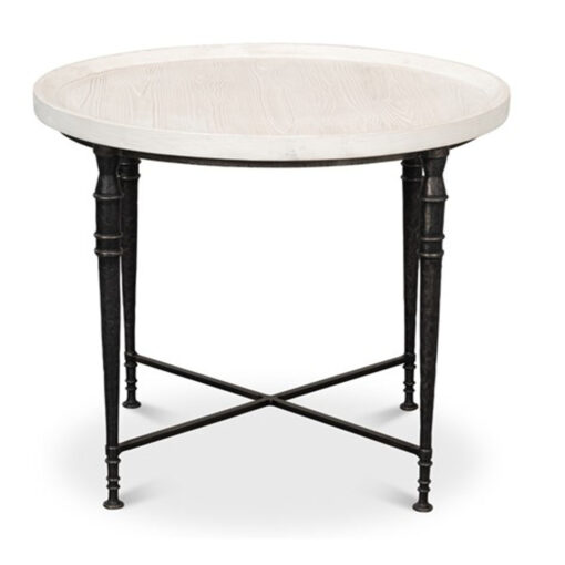 Elegant Side Table W / Off White Top and Black Base