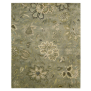 Hand-Tufted 100% Wool Rug In Floral Pattern of Silver, Sage, Ochre, & Cream