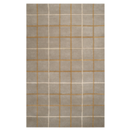 100% New Zealand Wool Plaid Patterned Rug In Taupe, Orange, & Cream