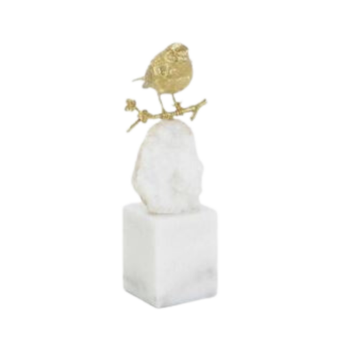 Brass Bird and Quartz II on Marble Base